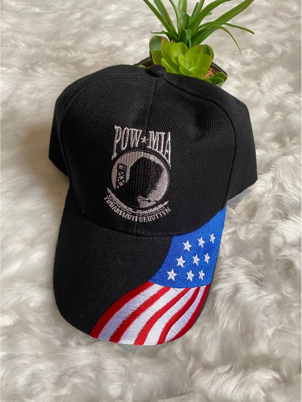 Black Baseball Cap POW-MIA Embroidered American Flag